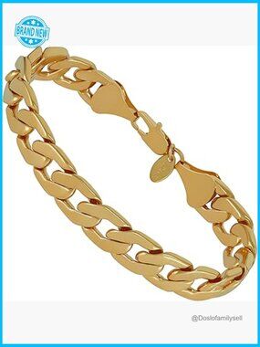 11.5mm Flat Cuban Link Chain Bracelet Gold Plated Elegant Classic Unisex